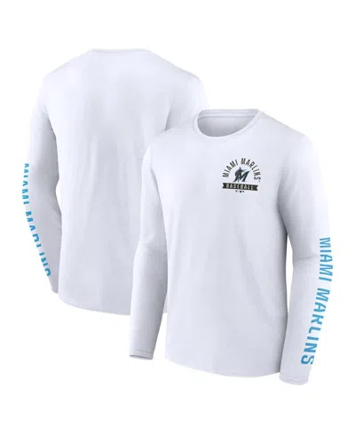 FANATICS MEN'S WHITE MIAMI MARLINS PRESS BOX LONG SLEEVE T-SHIRT
