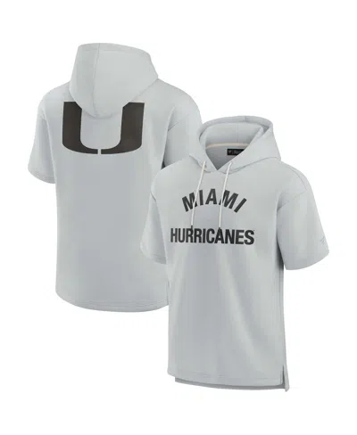 FANATICS SIGNATURE MEN'S AND WOMEN'S FANATICS SIGNATURE GRAY MIAMI HURRICANES SUPER SOFT FLEECE SHORT SLEEVE PULLOVER H