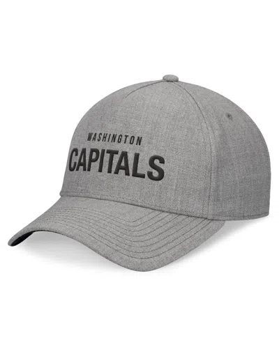 FANATICS SIGNATURE MEN'S HEATHER GRAY WASHINGTON CAPITALS ELEMENTS A-FRAME LEATHER STRAPBACK HAT