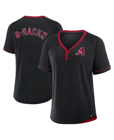 FANATICS WOMEN'S BLACK ARIZONA DIAMONDBACKS LEAGUE DIVA STAR RAGLAN V-NECK TOP