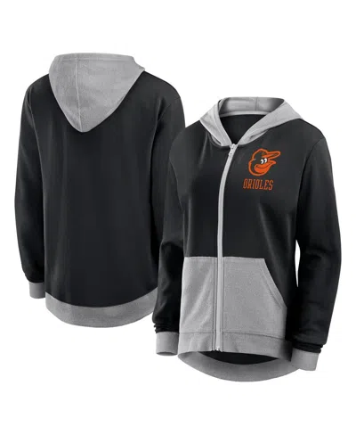 FANATICS WOMEN'S BLACK BALTIMORE ORIOLES HIT IT FRENCH TERRY FULL-ZIP HOODIE