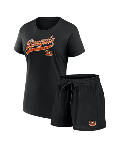 FANATICS WOMEN'S BLACK CINCINNATI BENGALS START TO FINISH T-SHIRT SHORTS COMBO PACK