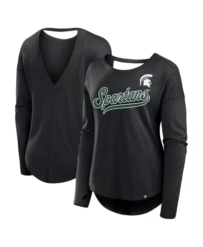 FANATICS WOMEN'S BLACK MICHIGAN STATE SPARTANS TRAINING CAMP CORE LONG SLEEVE V-NECK FASHION T-SHIRT