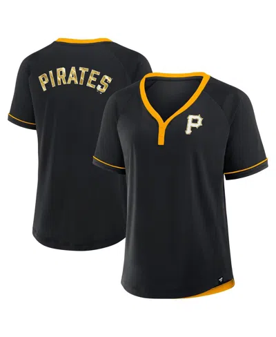 FANATICS WOMEN'S BLACK PITTSBURGH PIRATES LEAGUE DIVA STAR RAGLAN V-NECK T-SHIRT