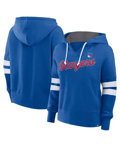 FANATICS WOMEN'S BLUE/WHITE NEW YORK RANGERS SEIZE FLEECE PULLOVER HOODIE