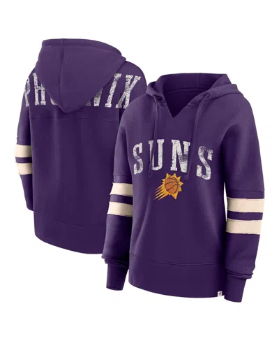 FANATICS WOMEN'S FANATICS PURPLE DISTRESSED PHOENIX SUNS BOLD MOVE DOLMAN V-NECK PULLOVER HOODIE