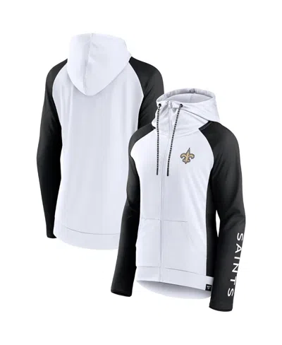 FANATICS WOMEN'S FANATICS WHITE AND BLACK NEW ORLEANS SAINTS END AROUND RAGLAN FULL-ZIP HOODIE