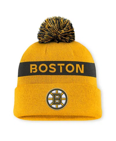FANATICS WOMEN'S GOLD/BLACK BOSTON BRUINS AUTHENTIC PRO RINK WITH POM CUFFED KNIT HAT