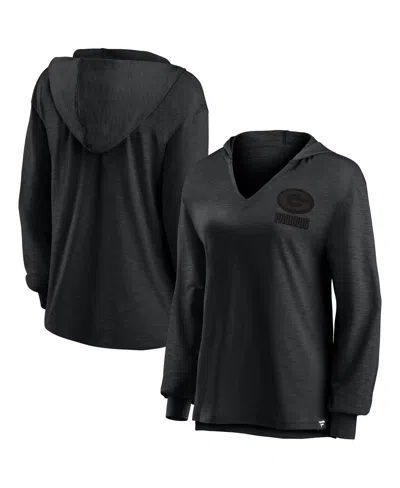 FANATICS WOMEN'S GREEN BAY PACKERS BLACKOUT SLUB HOODIE V-NECK LONG SLEEVE T-SHIRT