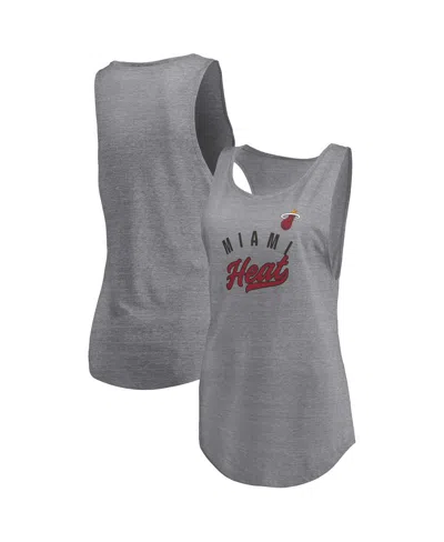 FANATICS WOMEN'S HEATHERED GRAY MIAMI HEAT QUALITY TIME OPEN SCOOP NECK TRI-BLEND TANK TOP