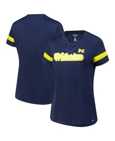 FANATICS WOMEN'S NAVY MICHIGAN WOLVERINES PLUS SIZE OVERTIME READINESS LACE-UP T-SHIRT