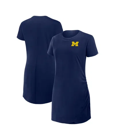 FANATICS WOMEN'S NAVY MICHIGAN WOLVERINES RELAXED FIT DRAPE T-SHIRT DRESS
