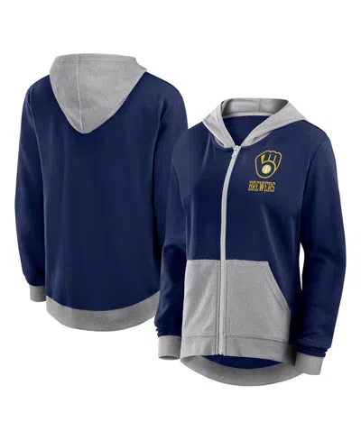 FANATICS WOMEN'S NAVY MILWAUKEE BREWERS HIT IT FRENCH TERRY FULL-ZIP HOODIE