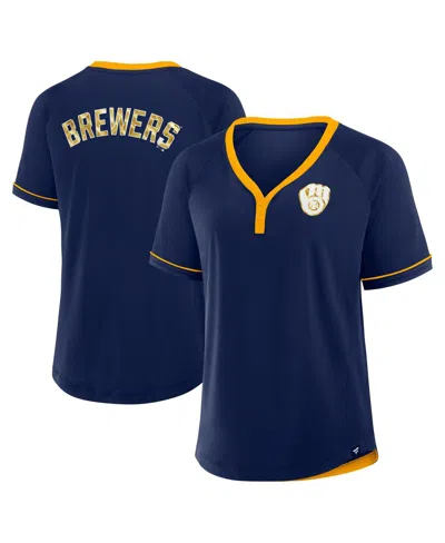 FANATICS WOMEN'S NAVY MILWAUKEE BREWERS LEAGUE DIVA STAR RAGLAN V-NECK T-SHIRT