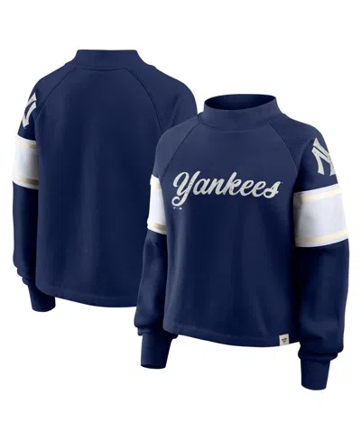 FANATICS WOMEN'S NAVY NEW YORK YANKEES OVERSIZED TOSS SWEEP RAGLAN PULLOVER SWEATSHIRT