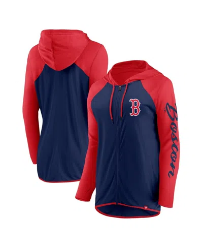 FANATICS WOMEN'S NAVY/RED BOSTON RED SOX SCRIPT SLEEVE FULL-ZIP HOODIE