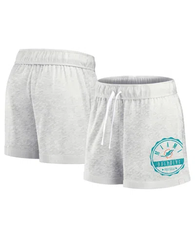 FANATICS WOMEN'S OATMEAL MIAMI DOLPHINS VINTAGE-LIKE BADGE SHORTS