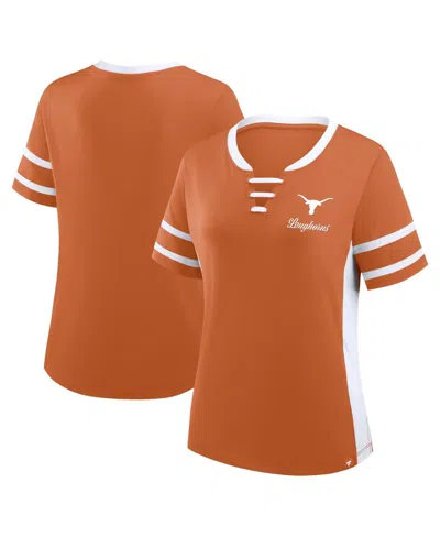 FANATICS WOMEN'S ORANGE/WHITE TEXAS LONGHORNS BE FEARLESS ATHENA LACE-UP T-SHIRT