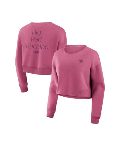 FANATICS WOMEN'S PINK CINCINNATI REDS RELAX STUDIO CROPPED PULLOVER SWEATSHIRT