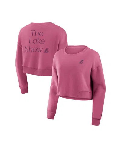FANATICS WOMEN'S PINK LOS ANGELES LAKERS STUDIO PREMIUM CROPPED PULLOVER SWEATSHIRT