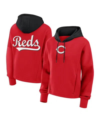 FANATICS WOMEN'S RED CINCINNATI REDS OVERSIZED HIGH HIP LEGACY FLEECE PULLOVER HOODIE