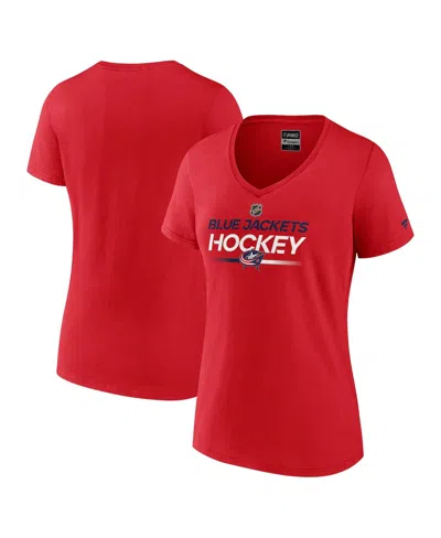 FANATICS WOMEN'S RED COLUMBUS BLUE JACKETS AUTHENTIC PRO PRIMARY V-NECK T-SHIRT