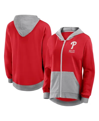 FANATICS WOMEN'S RED PHILADELPHIA PHILLIES HIT IT FRENCH TERRY FULL-ZIP HOODIE