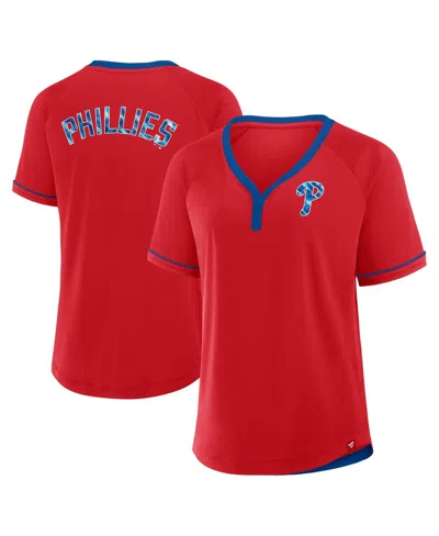 FANATICS WOMEN'S RED PHILADELPHIA PHILLIES LEAGUE DIVA STAR RAGLAN V-NECK T-SHIRT