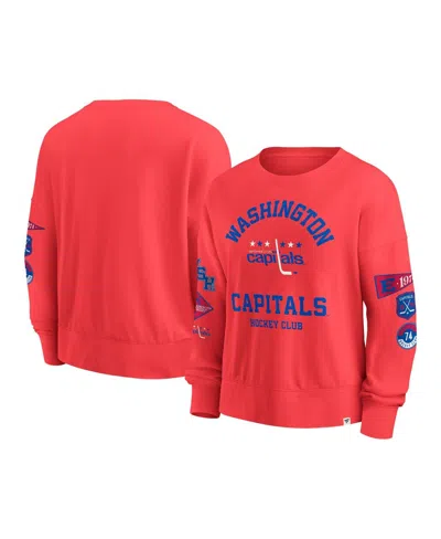 FANATICS WOMEN'S RED WASHINGTON CAPITALS OVERSIZED VINTAGE GO TEAM PULLOVER SWEATSHIRT