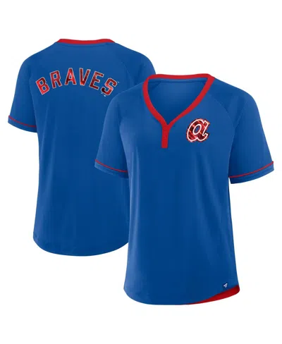 FANATICS WOMEN'S ROYAL ATLANTA BRAVES COOPERSTOWN COLLECTION LEAGUE DIVA RAGLAN V-NECK T-SHIRT