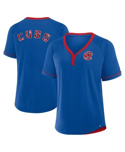 FANATICS WOMEN'S ROYAL CHICAGO CUBS LEAGUE DIVA STAR RAGLAN V-NECK T-SHIRT