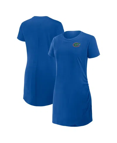 FANATICS WOMEN'S ROYAL FLORIDA GATORS RELAXED FIT RUCHED CRISS CROSS DRAPE T-SHIRT DRESS