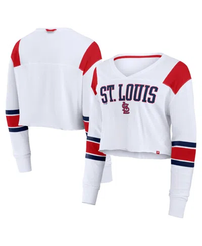 FANATICS WOMEN'S WHITE ST. LOUIS CARDINALS STRETCH CROPPED FASHION LONG SLEEVE T-SHIRT