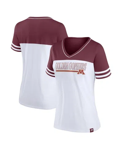 FANATICS WOMEN'S WHITE/MAROON MINNESOTA GOLDEN GOPHERS ICONIC COLOR BLOCK T-SHIRT