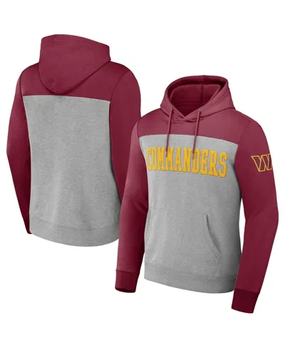 FANATICS X NFL MEN'S HEATHER GRAY WASHINGTON COMMANDERS COLOR BLOCKED PULLOVER HOODIE