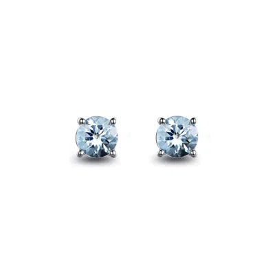 FANCI ME WOMEN'S NATURAL BLUE AQUAMARINE GEMSTONE STUD EARRINGS IN WHITE GOLD - BLUE