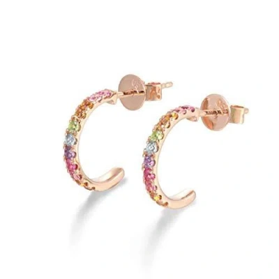 FANCI ME WOMEN'S NATURAL COLORED GEMSTONE SOLID ROSE GOLD POSY HOOP EARRINGS - ROSE GOLD
