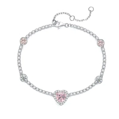 FANCI ME WOMEN'S PINK IMPRESSION HALO HEART TENNIS STERLING SILVER BRACELET