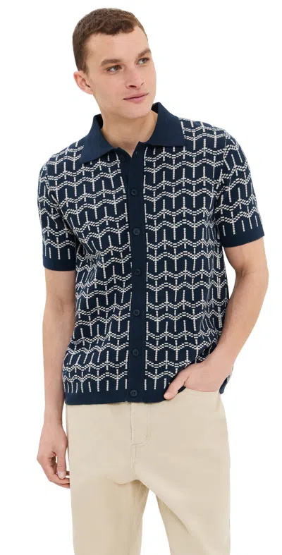 FAR AFIELD ZIGGER PALM TREE KNIT BUTTON POLO NAVY IRIS