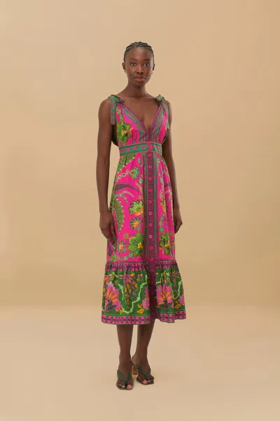 FARM RIO ANA TAPESTRY PINK MIDI DRESS