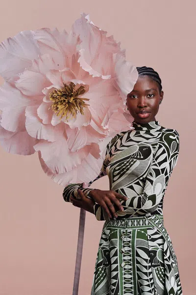 FARM RIO BLACK LACE NATURE JERSEY BLOUSE