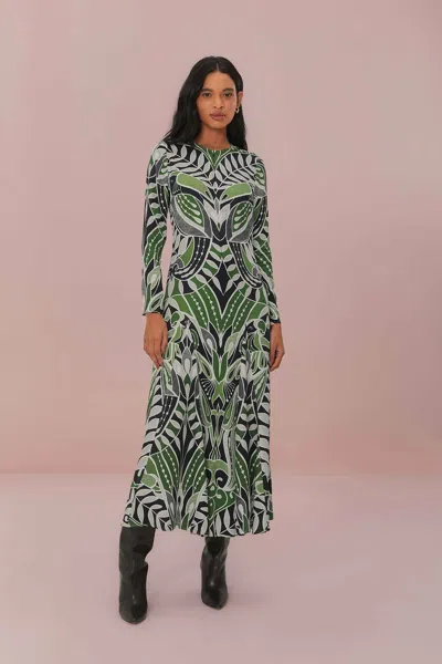 FARM RIO BLACK LACE NATURE MIDI DRESS