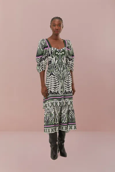 FARM RIO BLACK LACE NATURE SHORT SLEEVE MAXI DRESS