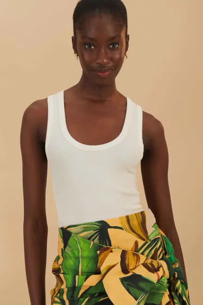 FARM RIO OFF-WHITE BANANA EMBROIDERED ORGANIC COTTON TANK TOP