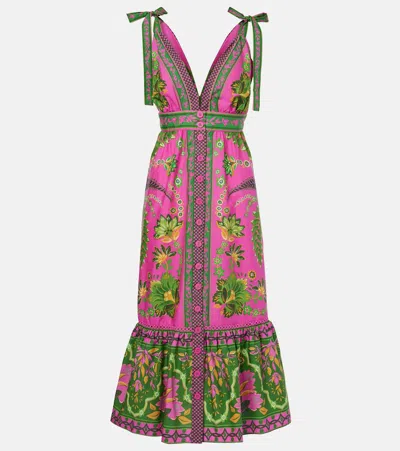 FARM RIO ANA TAPESTRY PINK COTTON MIDI DRESS