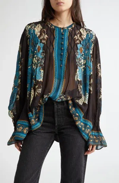 FARM RIO FARM RIO BLOSSOM TAPESTRY SMOCKED TOP