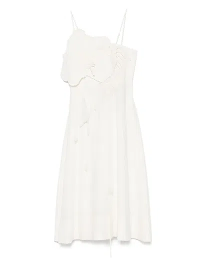 FARM RIO FLORAL-APPLIQUÉ MIDI DRESS