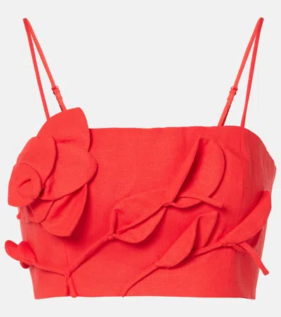 FARM RIO FLORAL-APPLIQUÉ TOP