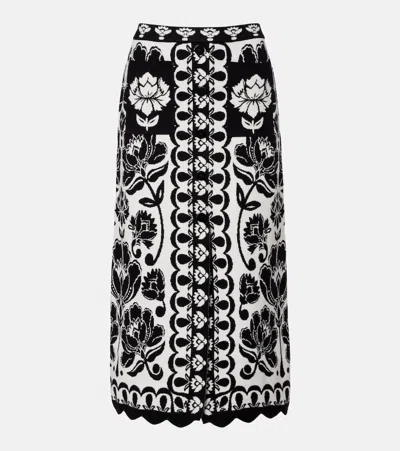 FARM RIO FLORAL ARABESQUE JACQUARD MIDI SKIRT
