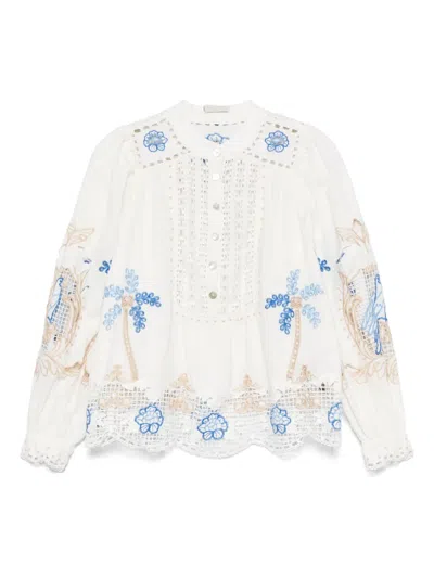 FARM RIO FLORAL-EMBROIDERED BLOUSE